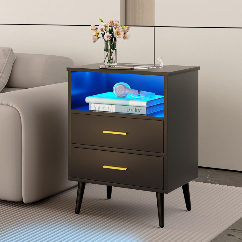 Demyra 45cm W Manufactured Wood Bedside Table, Black