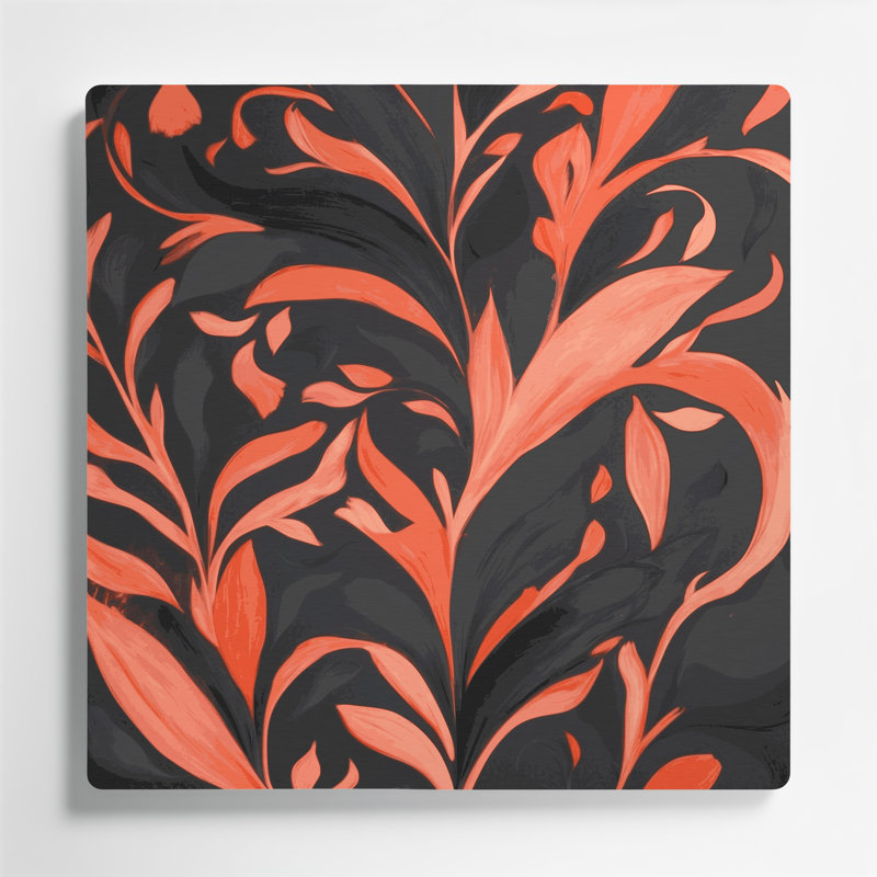 Abstrait floral 51, art mural en métal noir, H 16 po x l 16 po
