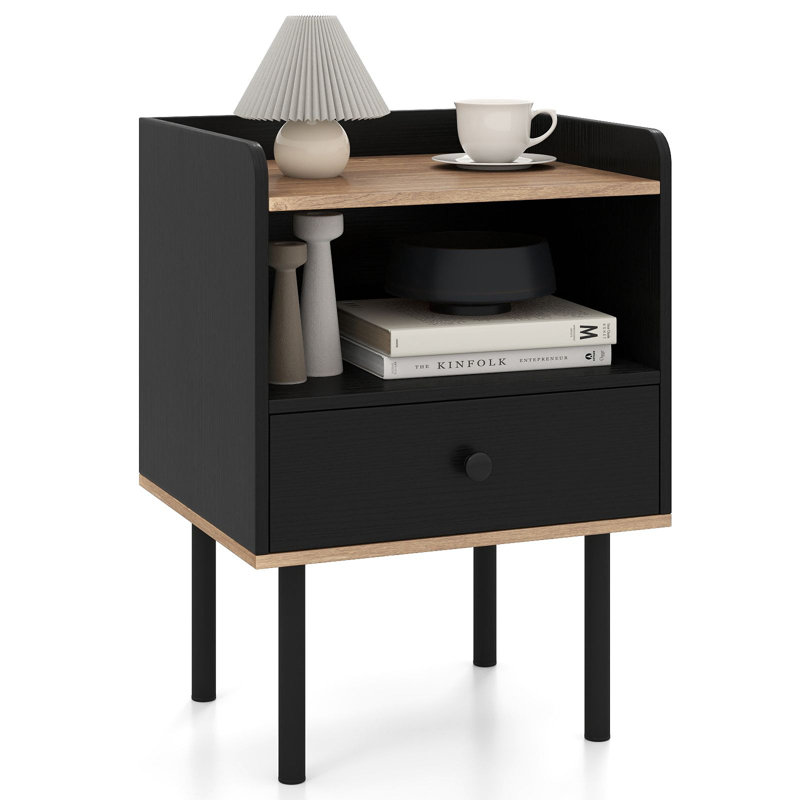 41cm W Metal Bedside Table, Black
