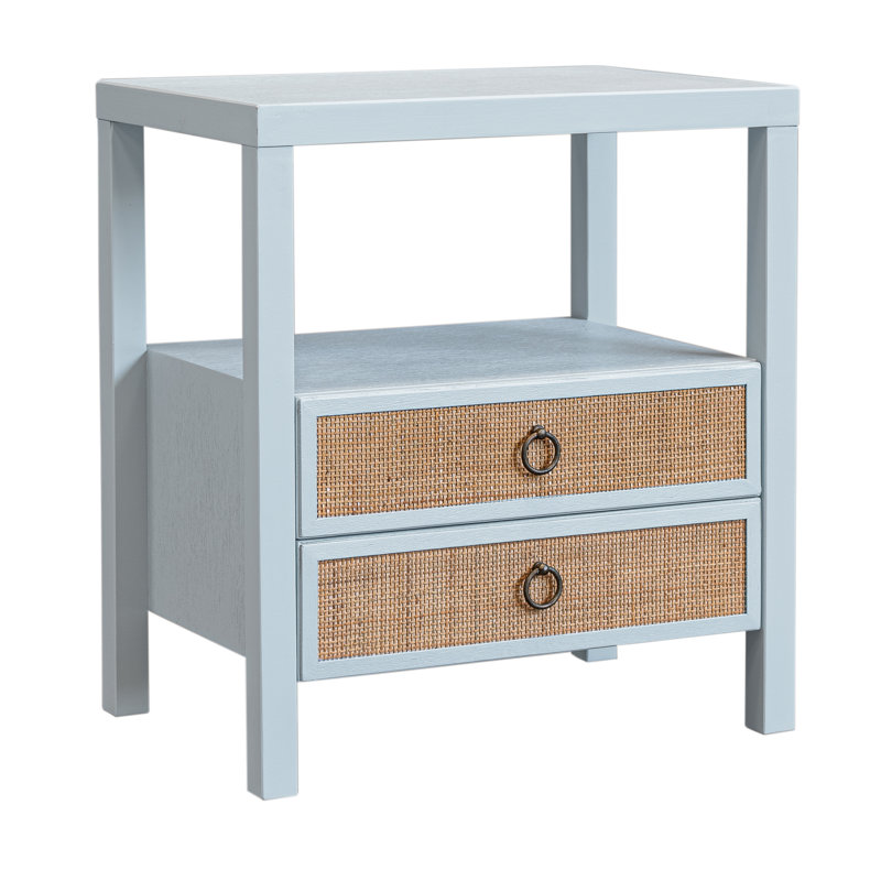 Clive 2 Drawer Nightstand 22"W With Shelf And Cane Doors, Blue, Blue