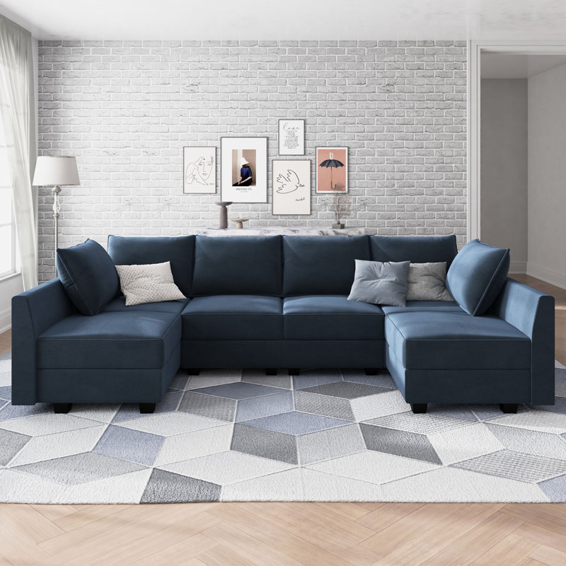Canapé modulaire Tremee, Velours bleu