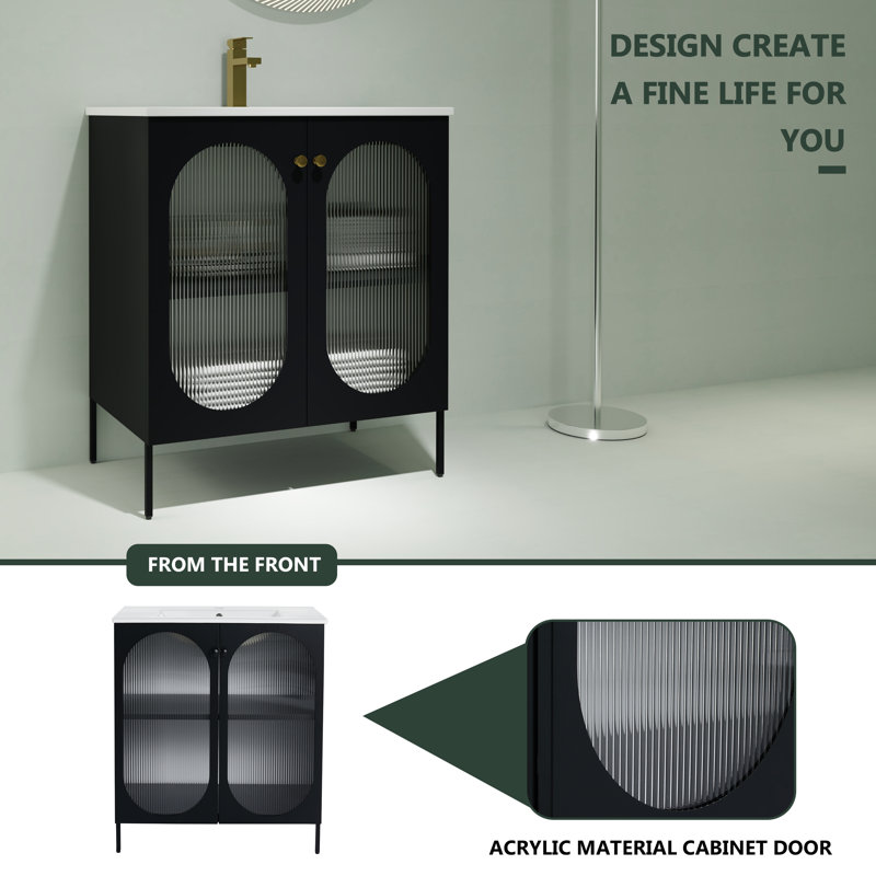 Meuble-lavabo avec lavabo en céramique Ebern Designs, Noir
