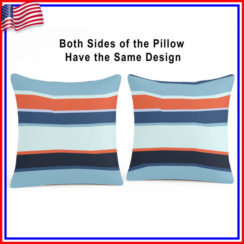 Blue Orange Stripes Double Sided Throw Pillows, 26 x 26 inches