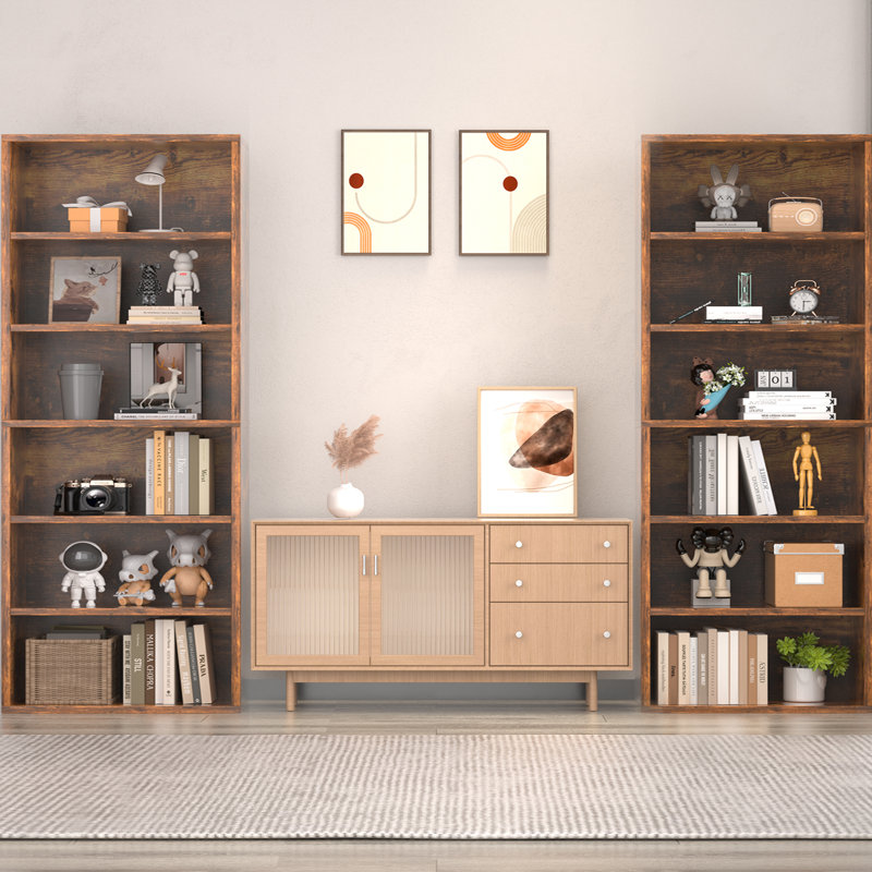 Livingon 21.8"W Standard Bookcase, Brown, (6 Shelves) 71.4"H x 21.8"W x 9.3"D