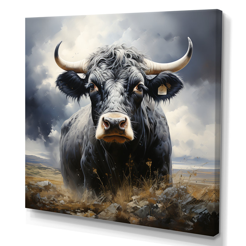 Vache broutant les prés - Art mural animal de vache, Toile tendue, H 36 po x l 36 po x P 1,5 po