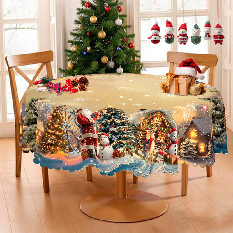 1pc round/rectangular polyester Edelstein, Christmas Edelstein with pine, snowman, truck, embosed edge, Christmas decorations for dining table, festival party holiday table decoration, perfect festival gift