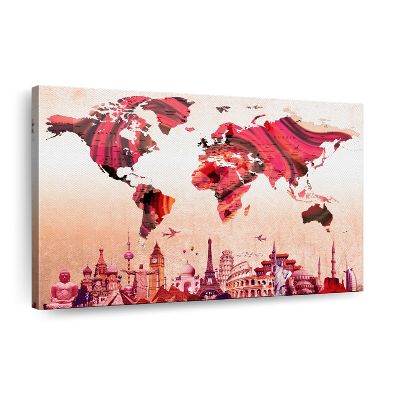 «Rose Gold World Map», reproduction sur toile, H 32 po x l 48 po x P 1,25 po