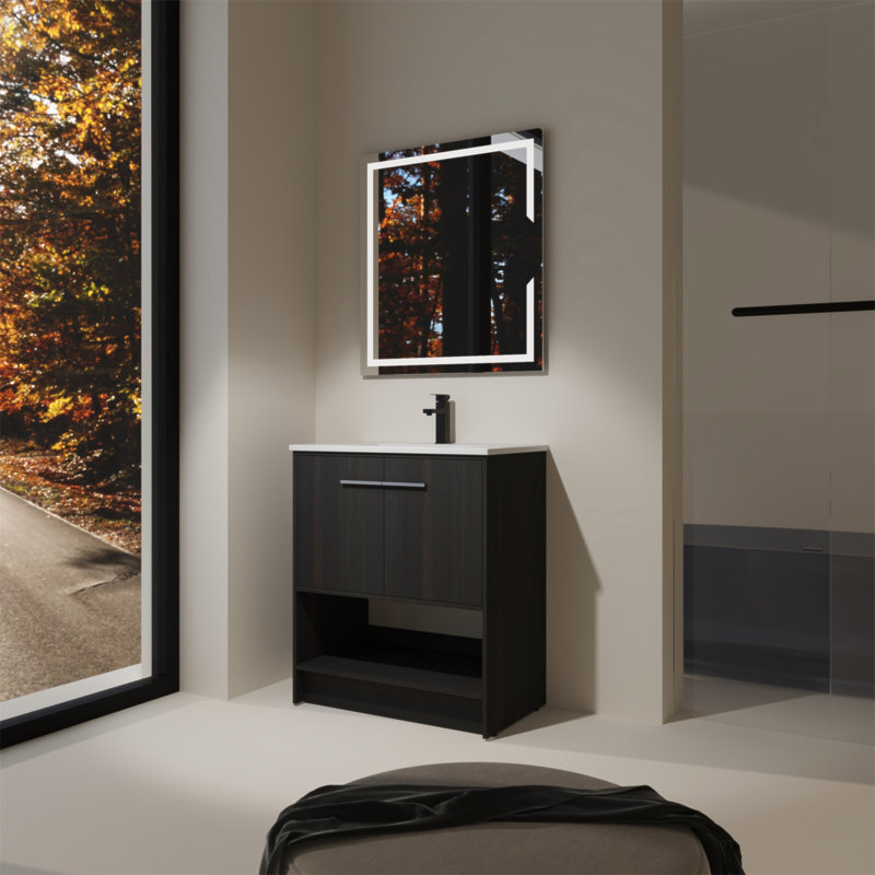 Meuble-lavabo autoportant de 30 pouces avec lavabo en céramique, portes à fermeture douce et fabrication en contreplaqué durable