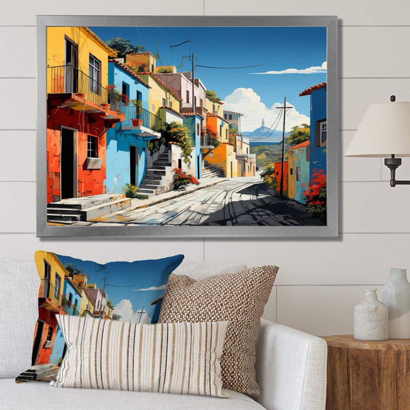 «City Athens Popart I», reproduction sur toile, H 34 po x l 44 po x P 1,5 po, Cadre simple argenté