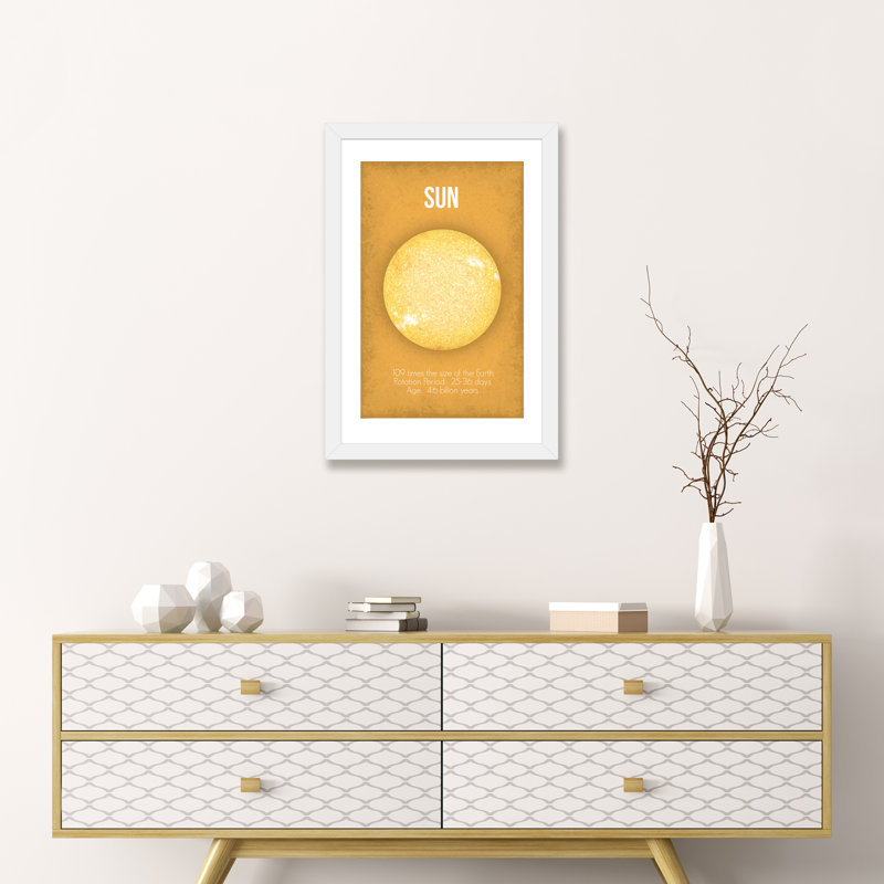 Décoration murale soleil pour enfants, H 32 po x l 24 po x P 1 po, Papier encadré blanc