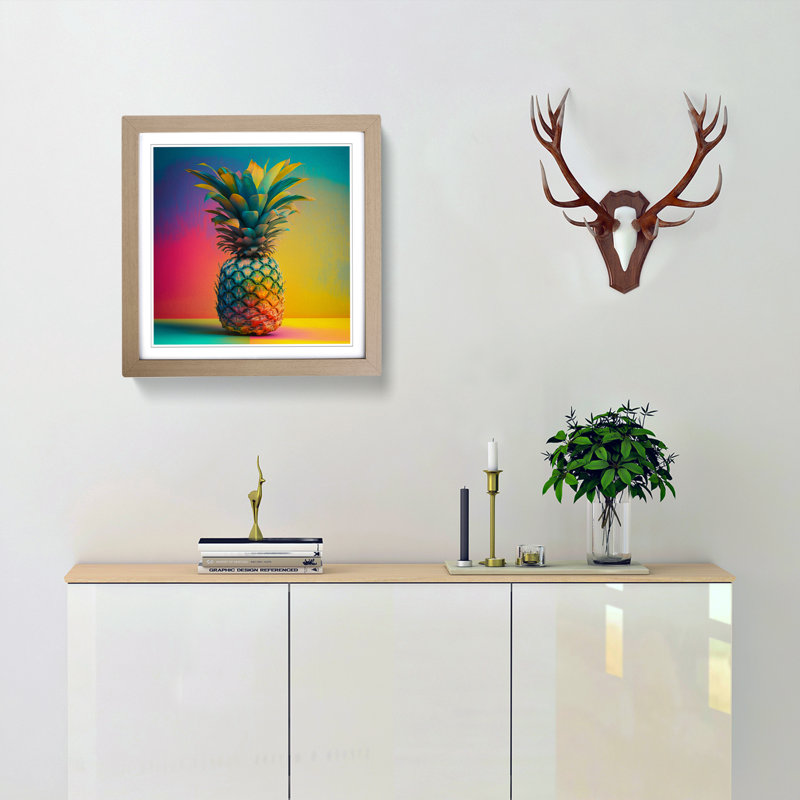 Pineapple Colour Field - Single Picture Frame Print on Wood, Oak
