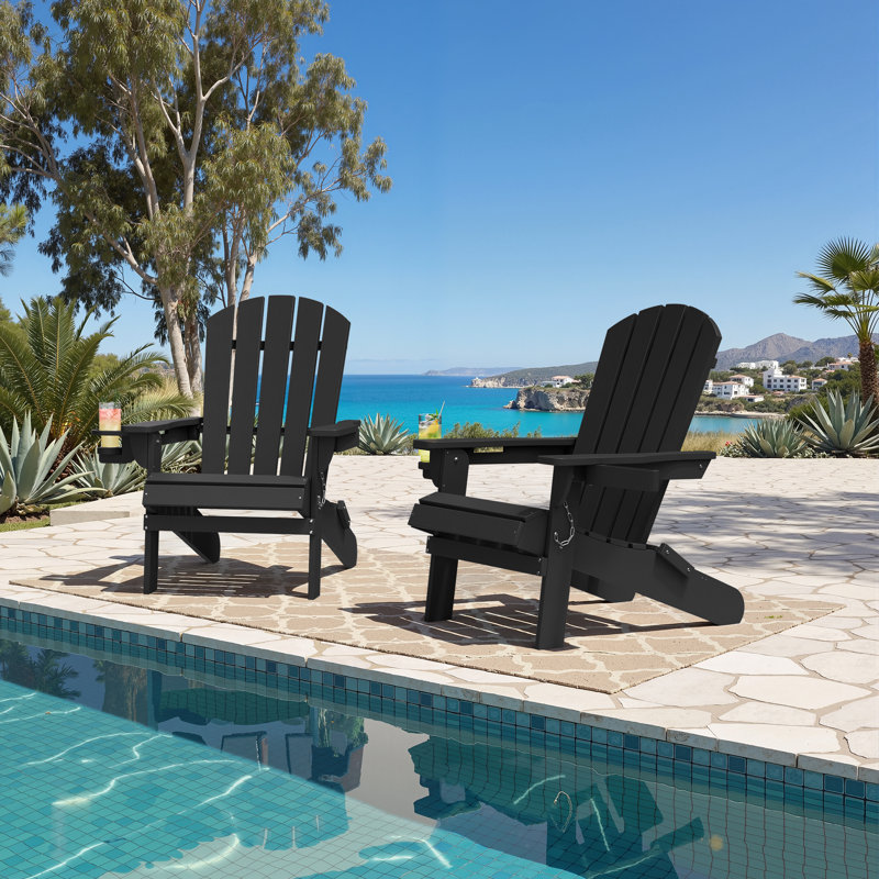 HDPE Folding Adirondack Chair, Black