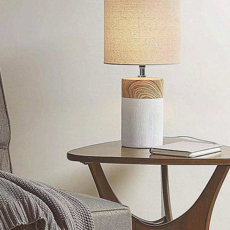 Lampe de table en céramique texturée, Beige, Blanc / jaune