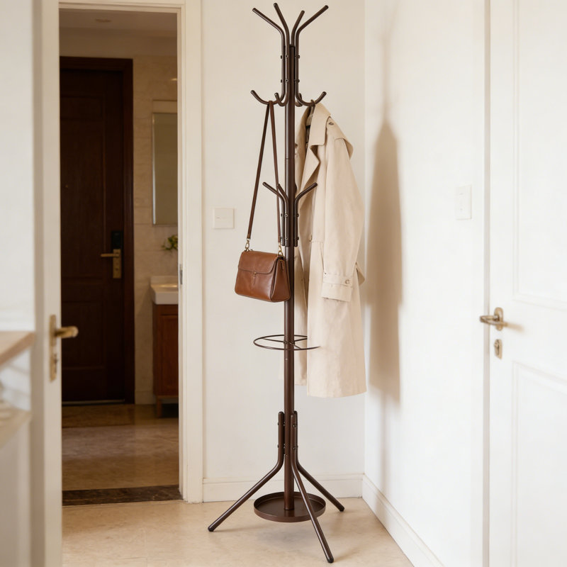 Portemanteau autoportant avec porte-parapluie, portemanteau en métal à 12 crochets pour le vestibule, le couloir, le salon et l'organisation de la chambre à coucher