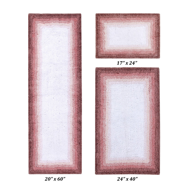 Ensemble de tapis pour salle de bain 100% coton 1615 g / m² Benine 3 pièces, certifié OEKO-TEX®, envers en latex antidérapant, tapis de bain ombrés touffetés, super absorbant, lavable à la machine, rose