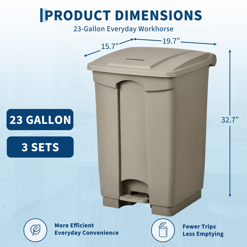 Ensemble de 3 poubelles d'extérieur de 87 L - poubelles durables de 23 gallons avec couvercle et pédale pour la maison, le patio et l'utilisation commerciale