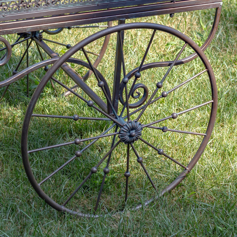 Large Antique White Metal Flower Cart with Curved Roof