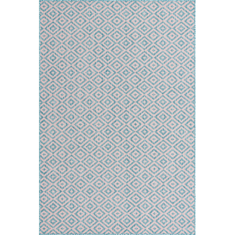 Outdoor Destiny Area Rug Aqua Color, Rectangle 5'3" x 8'