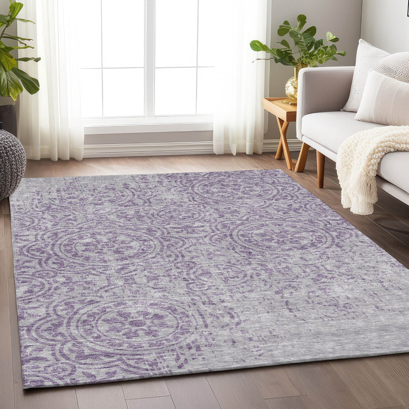 Premium Machine Washable Prisco Lavender Rug, Rectangle 2'6" x 3'10"