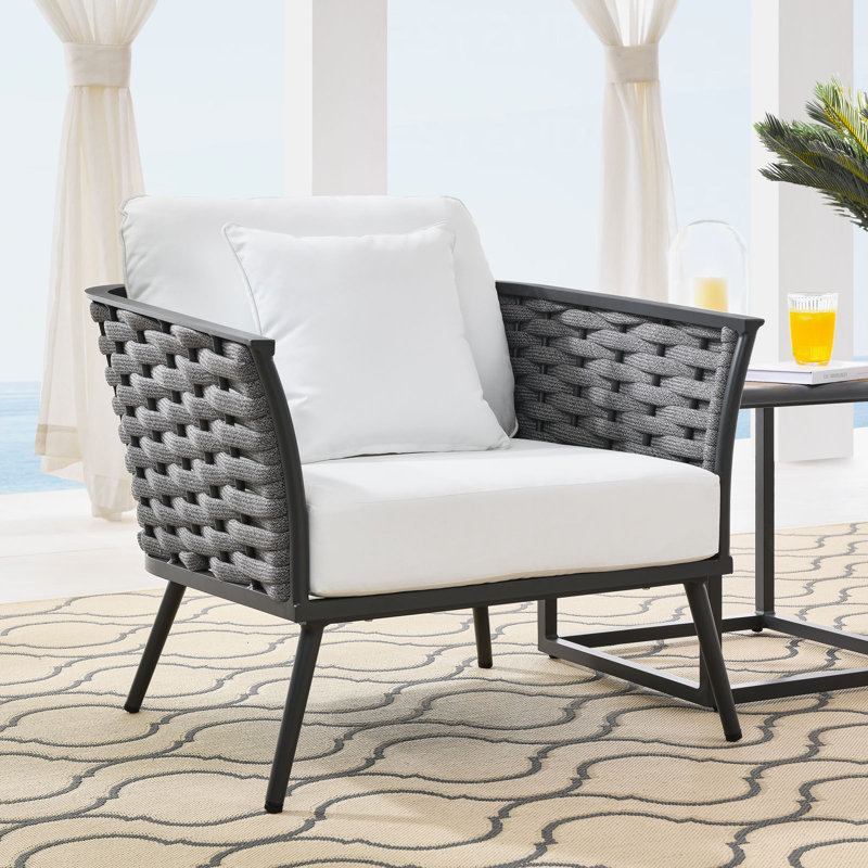 Stance Outdoor Patio Aluminum Dining Armchair, White, Gray
