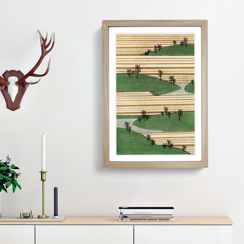 Landscape by Watanabe Seitei - Picture Frame Painting Print, 87cm H x 62cm W x 2cm D, Oak Framed