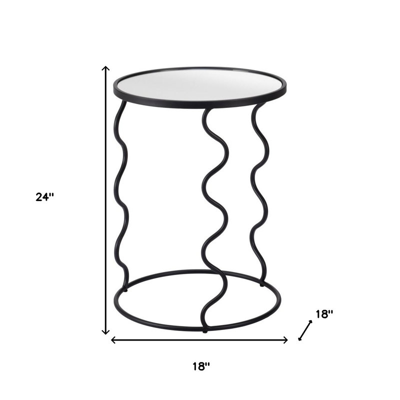Bastia Black Round Glass and Metal Accent Table