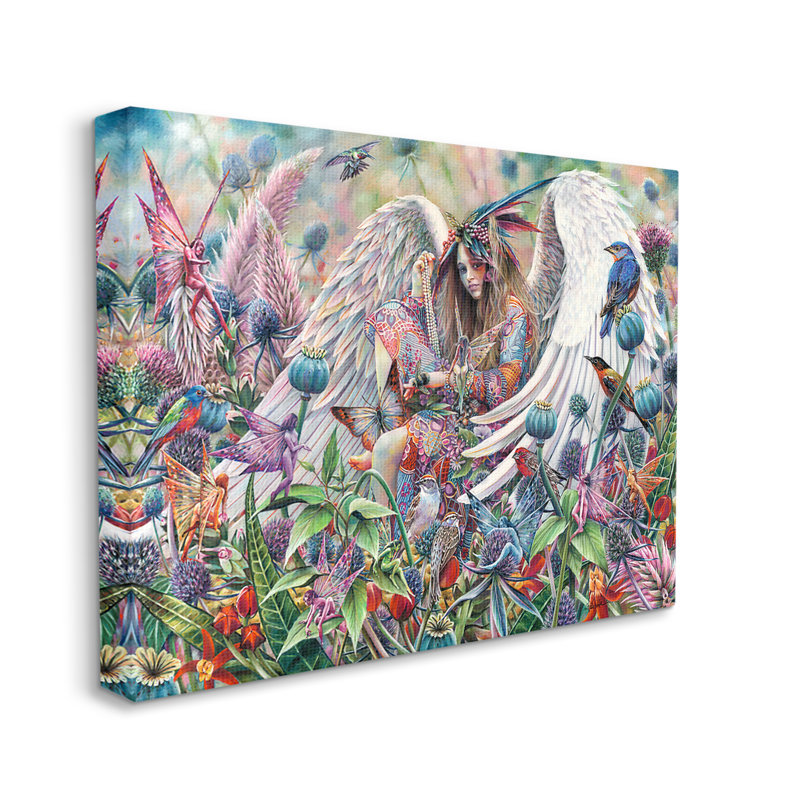 Aw-204-Canvas ange et fées vives prairie sur toile par Sheila Wolk, peinture, H 16 po x l 20 po x P 1,5 po