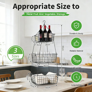 East Urban Home 3 Tier Hanging Fruit Basket Organizer, Heavy Duty ...