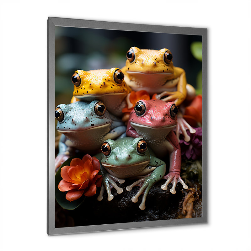 Leaping Frogs Amphibians III, H 32 po x l 24 po x P 1 po, Cadre simple argenté