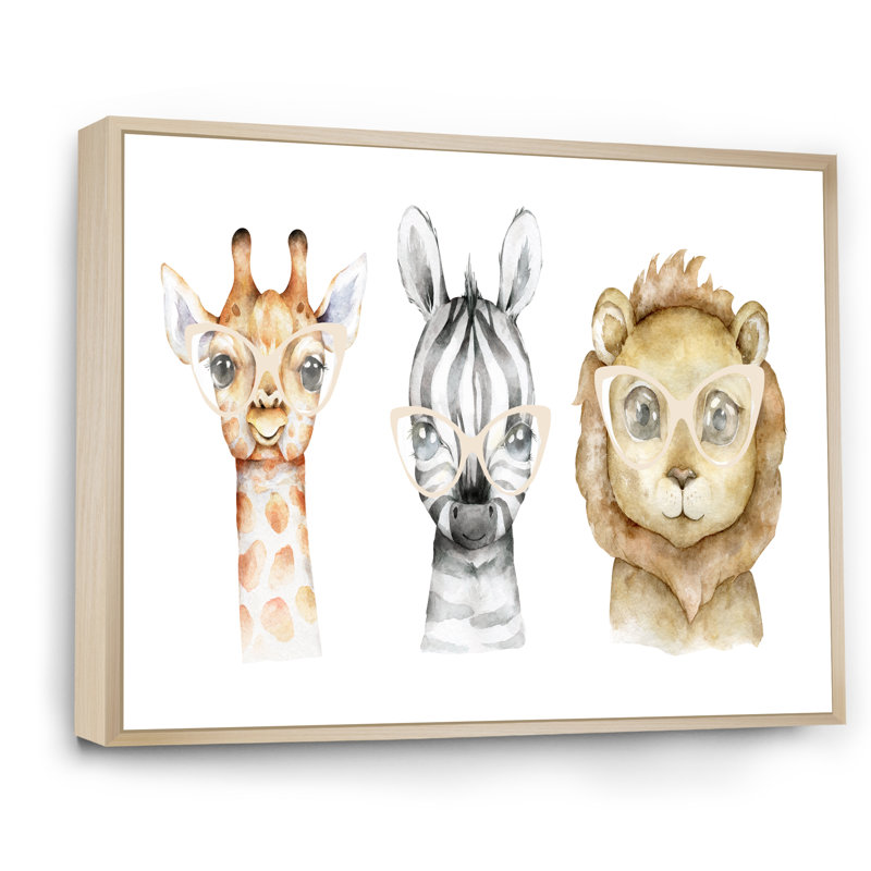 Dessin de girafe et de lion - reproduction sur toile, H 24 po x l 36 po x P 1 po, Toile naturelle avec cadre flottant