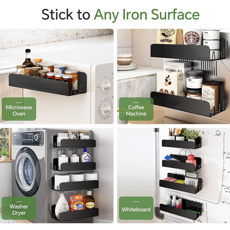4 Pack Magnetic Spice Rack Organizer, Metal, ?black