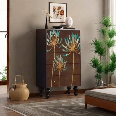 Durable Walnut Storage Cabinet with Metal Handles