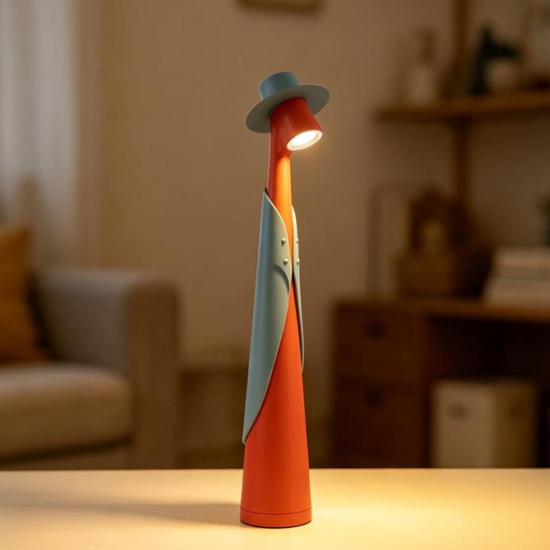 Lampe de table à DEL avec chapeau et manteau Whimsical Gentleman, lampe de bureau moderne rechargeable avec commande tactile, lampe de chevet à intensité variable pour chambre à coucher, bureau, salon