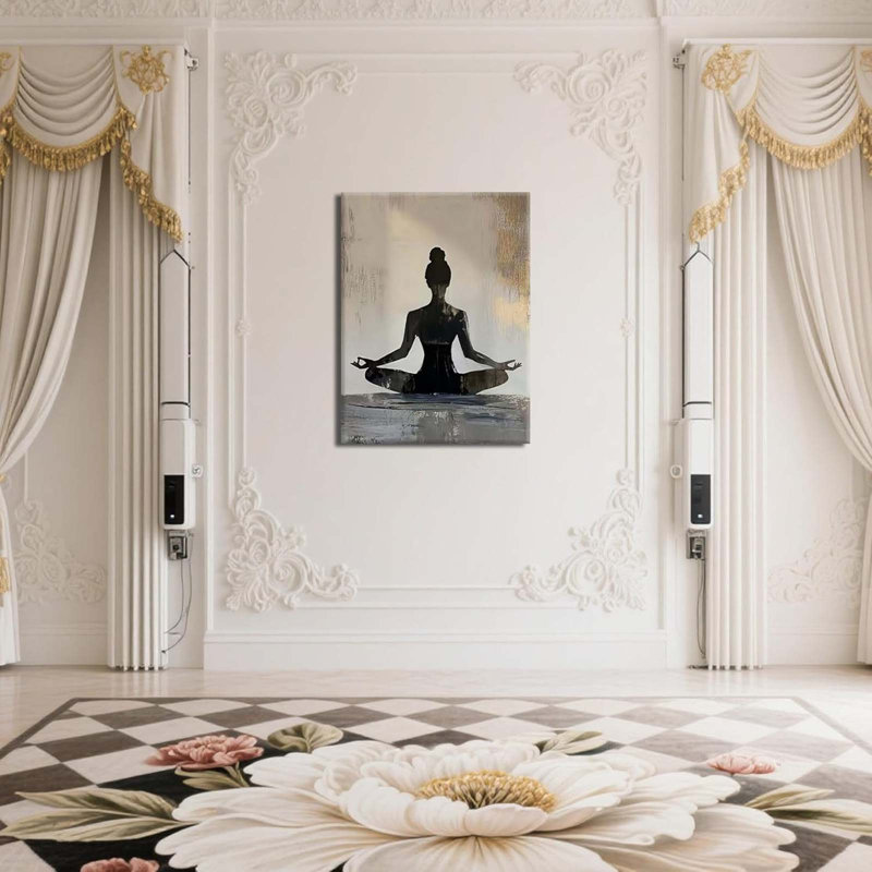 Framed Yoga Meditation Canvas Wall Art Minimalist Zen Silhouette Print Spiritua Mindfulness Painting Poster for Living Room Bedroom Yoga Studio Meditation Room Décor12x16 Inches