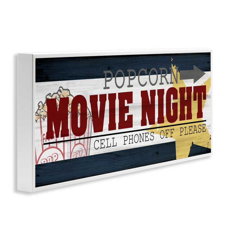 «Movie Night», affiche rétro encadrée par Kim Allen, H 13 po x l 30 po x P 1,5 po, Giclée encadrée blanc bord de mer