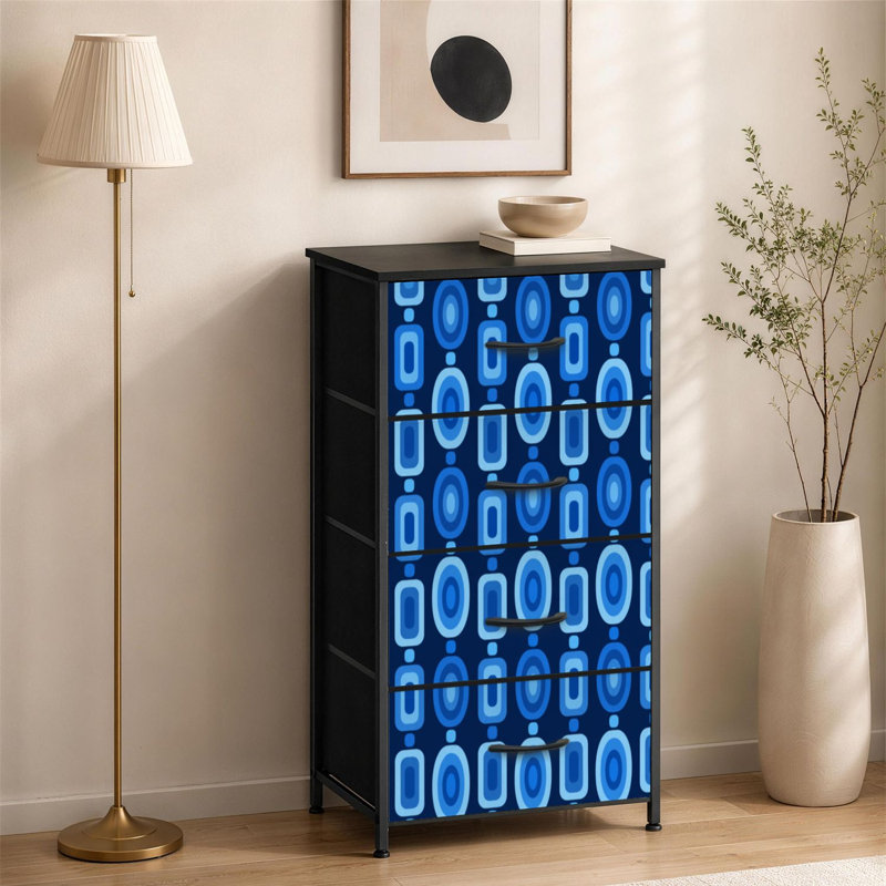 Commode à 4 tiroirs pour chambre à coucher bleu Mid-Century Modern Art