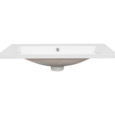 30 Inch Ceramic Sink In White, Pre - Drilled For Single Handle Faucet, Smooth Surface Easy Maintenance, Long Lasting And Simple To Install On Top Of Cabinet Sink, White Color, Faucets, Stain