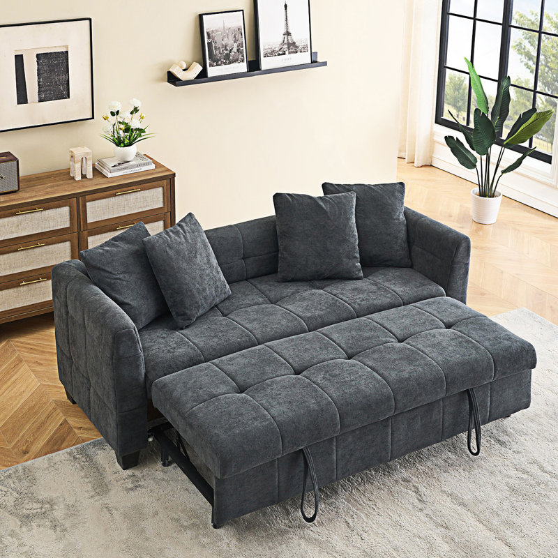 Canapé-lit escamotable 78 po Flannelette, Gris foncé