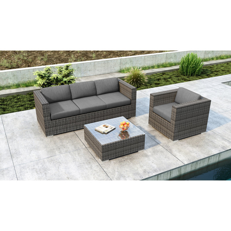 Ensemble de canapé 3 pièces avec coussin Sunbrella Ballu, Toile gris anthracite Sunbrella®