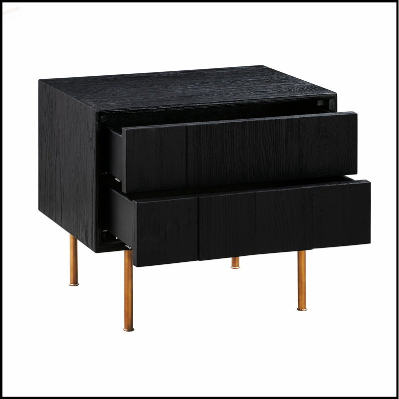 Table de chevet 2 tiroirs Carnaby en chêne brossé et bronze, combinant un design élégant avec un rangement pratique pour les chambres