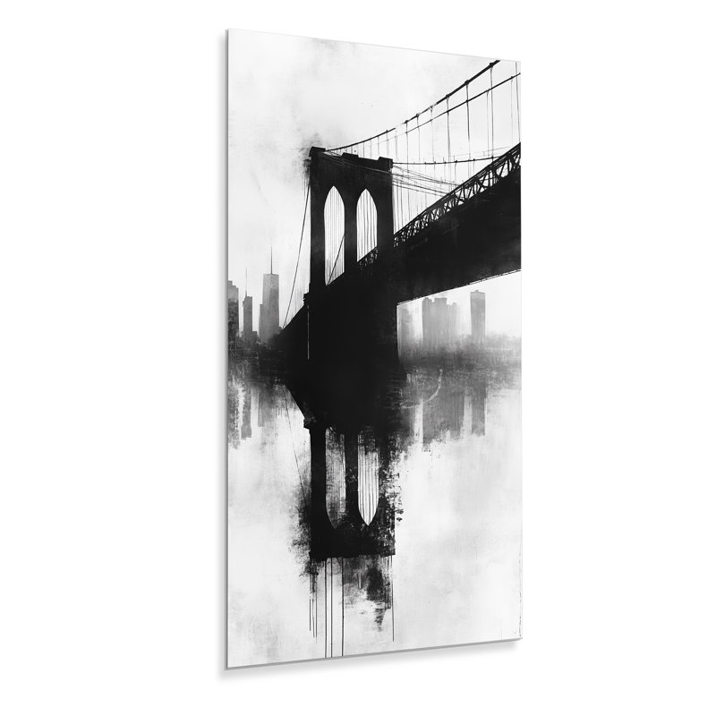 Urban Urban Prints - Brooklyn Bridge Reflection, art mural en métal blanc New York, L 12 po x H 20 po