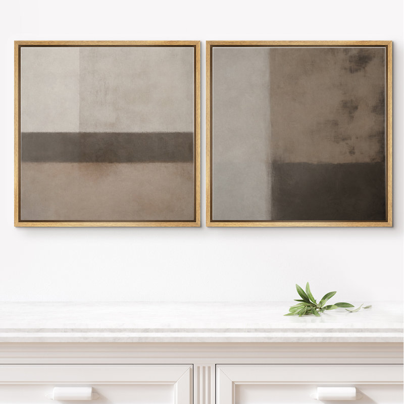 «Neutral Geometric Abstract», ensemble d'art mural encadré abstrait moderne minimaliste, Natural Floater Framed