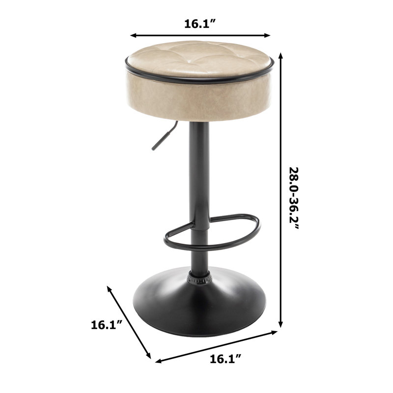 Adjustable Height Swivel Bar Stool With Hidden Storage And Linen Seat, Versatile For Various Rooms, Khaki