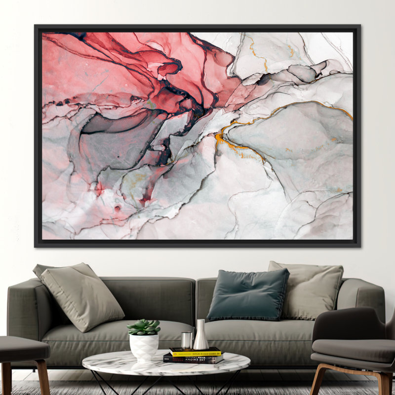 Abstract Luxury Wall Art with Modern Alcohol Ink Design for Contemporary Decor, Framed Print without Mat, Black