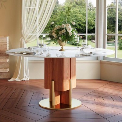 Modern Round Sintered Stone Pedestal Dining Table 47" for 4-6 Seats