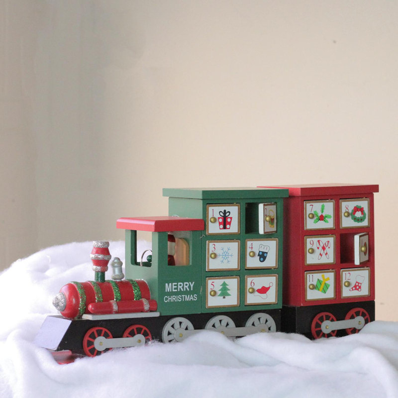 Décoration de table de Noël 16,5 "rouge et vert pour train avec calendrier de l'Avent