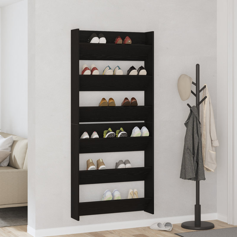 Wall Shoe Cabinets With Shelf 2 Pcs Engineered Wood, Black Oak