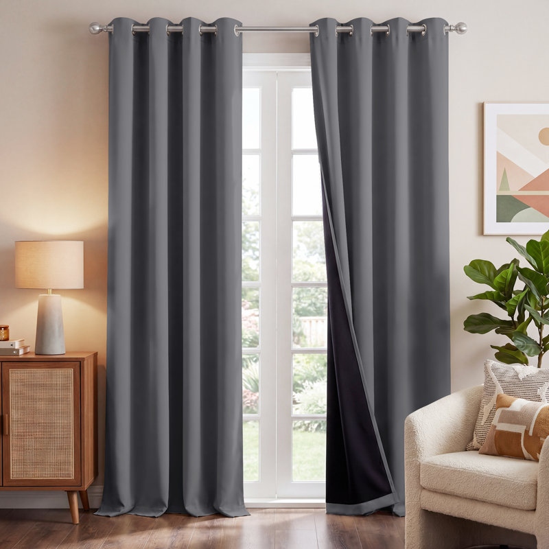 100% Blackout Window Curtain Panels, Cold and Full Light Blocking Drapes with Black Liner for Bedroom, Thermal Insulated Draperies, 2 Pieces