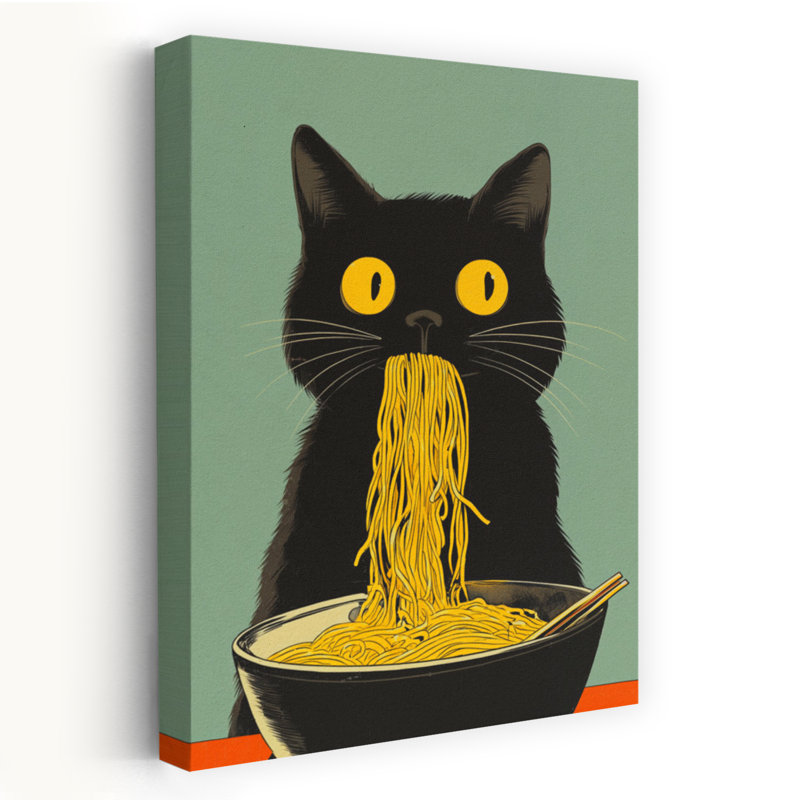 Noodle Cat No 5, art mural contemporain, H 36 po x l 24 po