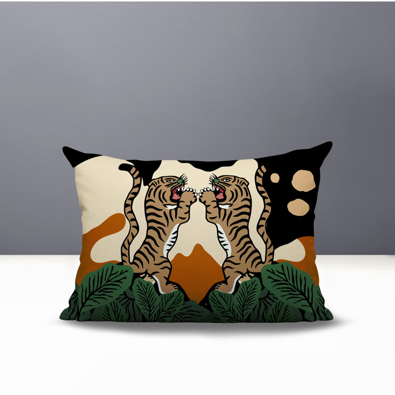 Oreiller rectangulaire réversible intérieur / extérieur Mikro Tiger, Orange, H 20 po x l 14 po